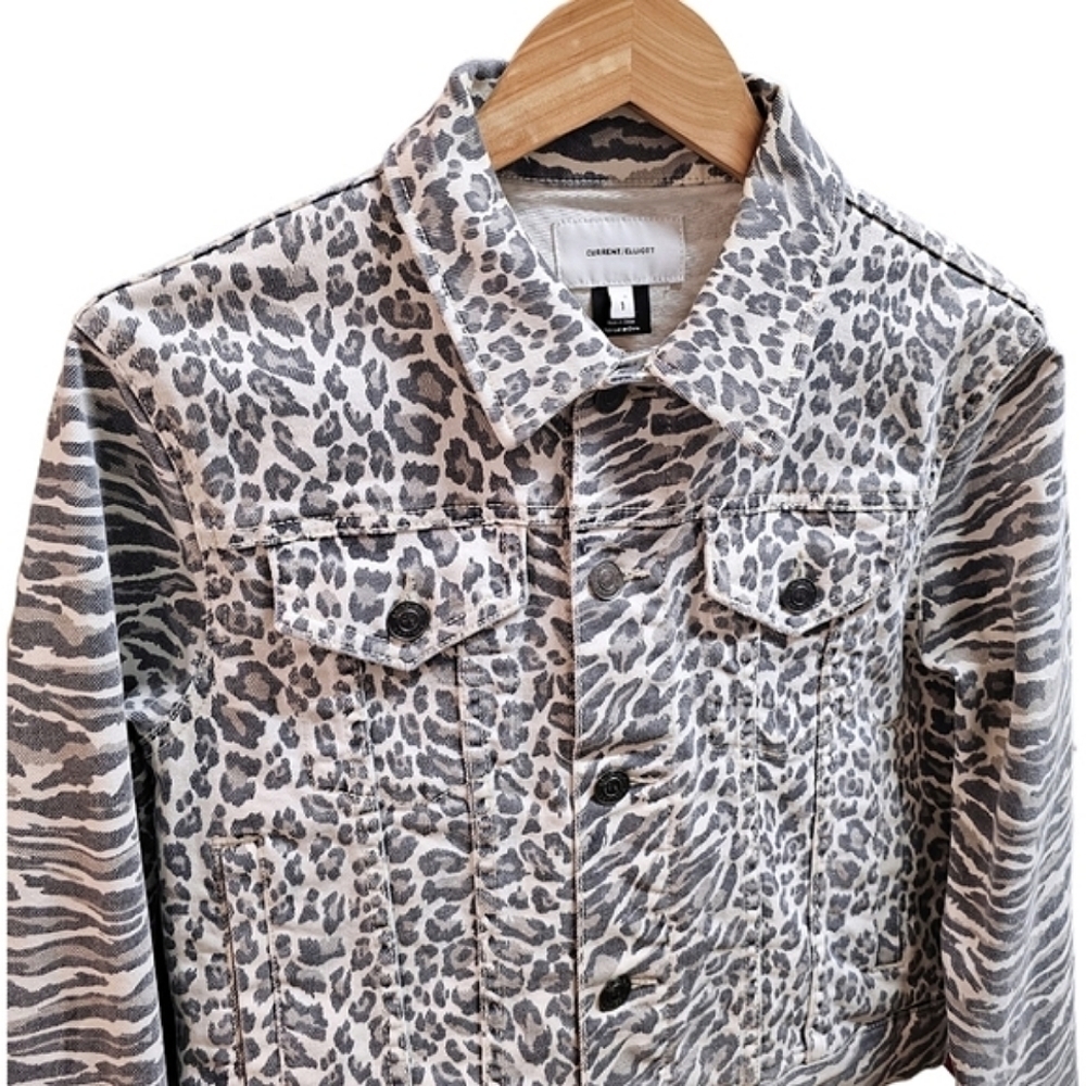 Current/Elliot Cheetah Print Button Up Denim Jacket Size Small Relaxed Fit - Picture 6 of 10
